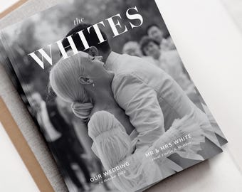 Wedding Coffee Table Book Template, Modern Elegant Wedding Magazine (Canva Editable, Digital Download) 03