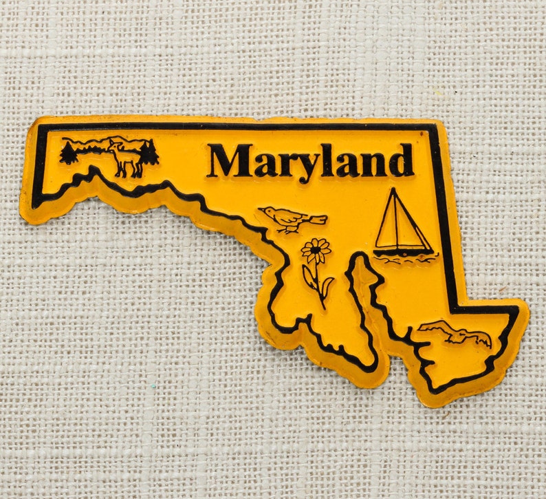 Travel Tourism Summer Vacation Memento Yellow Sailboat USA America Terrapins Refrigerator 5S Maryland Vintage State Silhouette Magnet