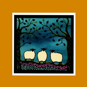 Three cream sheep  art card