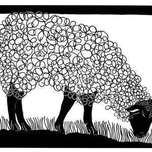 Grazing Sheep Paper Cutting Art Print