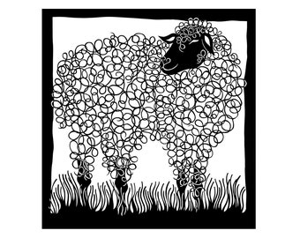 Sheep  "Smile" paper cutting art Print