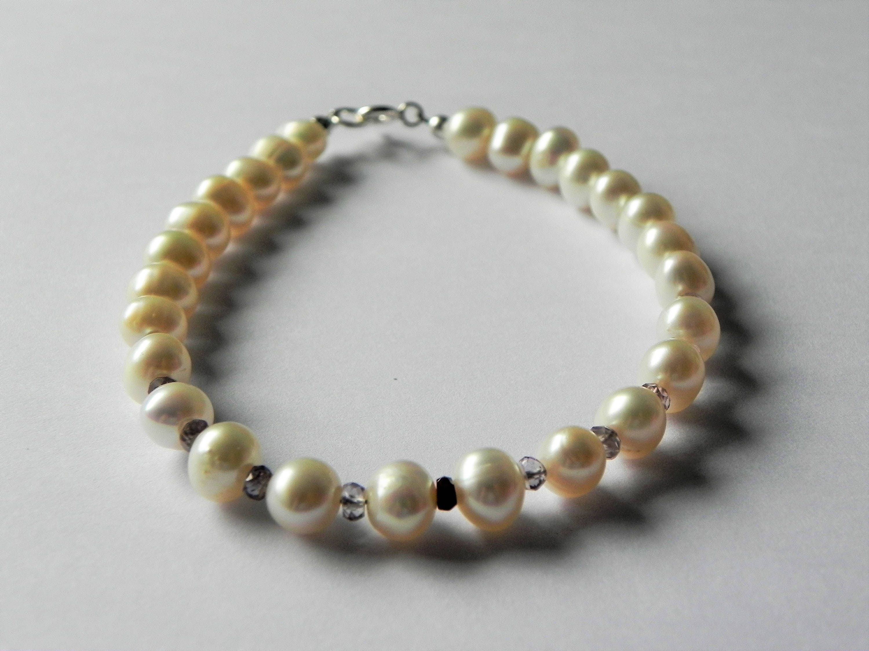 Freshwater Pearl and Spinel Gemstone Bracelet - Etsy UK