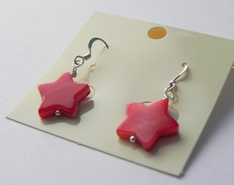 Red shell star sterling silver drop earrings