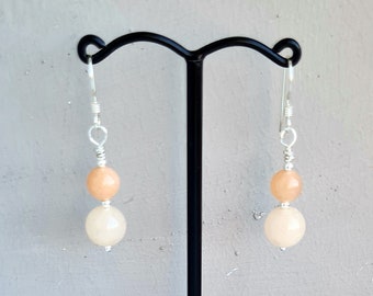 Handmade pink aventurine and sterling silver drop earrings