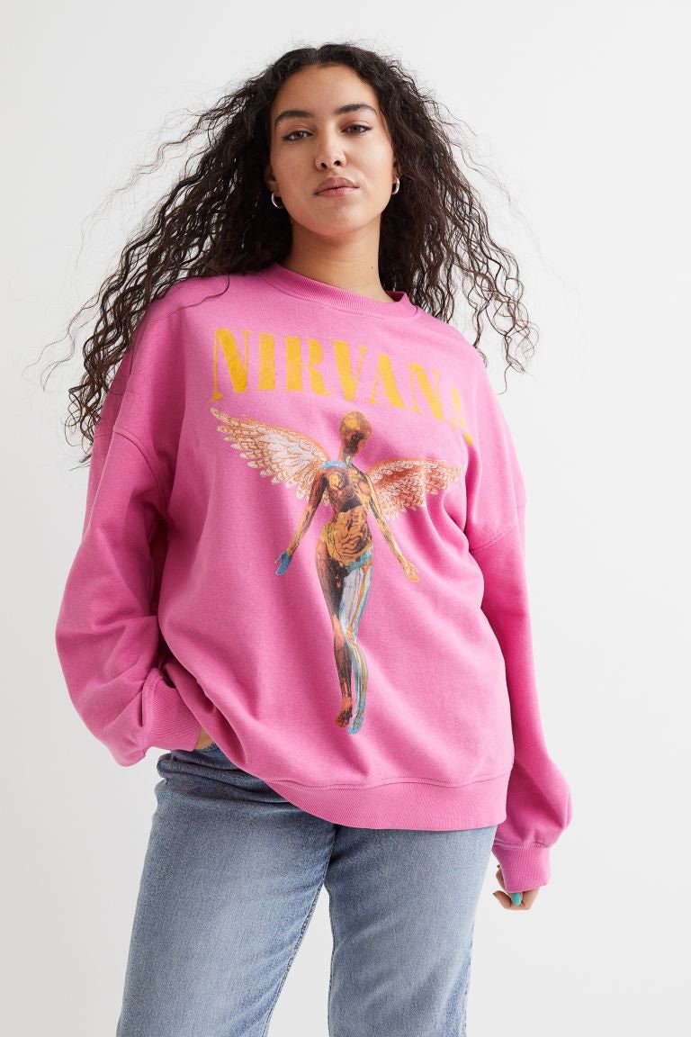 Pink smiley Nirvana sweatshirt, Nirvana Smiley Face Sweatshirt