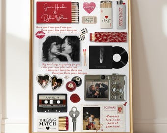 Póster de caja de cerillas retro editable para pared / Plantilla digital personalizada de Canva / Regalo de aniversario para parejas / Plantilla de caja de cerillas / Personalizado