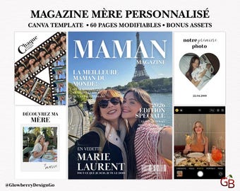 VERSIÓN FRANCÉS. Revista del Día de la Madre / Regalo de Navidad / Regalo de cumpleaños para mamá / Plantilla de Canva / Plantilla de revista familiar