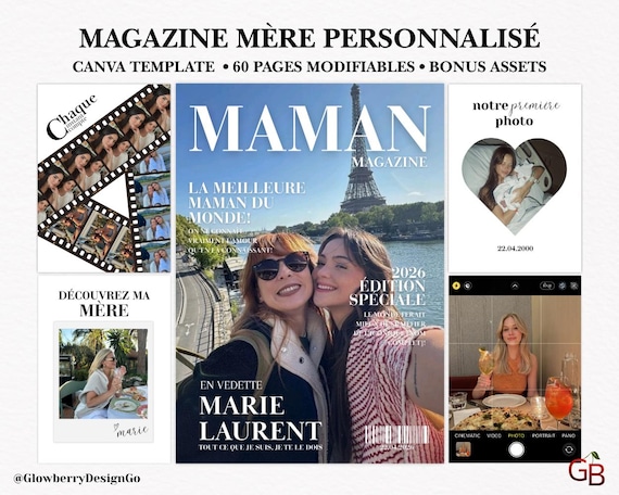 FRENCH VERS. Mother's Day Magazine | Christmas Gift | Mom Birthday Gift | Birthday Gift for Mom | Canva Template | Family Magazine Template
