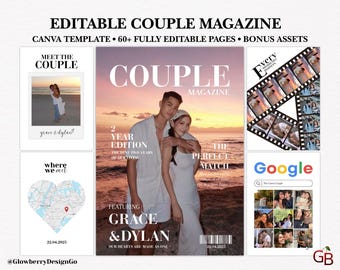 Bewerkbare sjabloon voor koppels tijdschriftcanva | Aangepast cadeau vriend | Relatiecadeau | Jubileumcadeau | Verlovingscadeau | Kerstcadeau