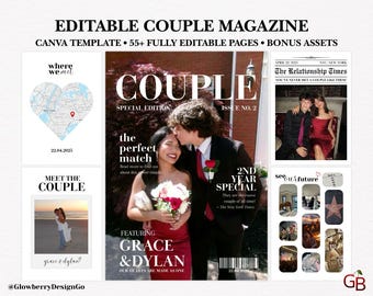 Plantilla editable de Canva para revista de parejas / Regalo personalizado para él y para ella / Regalo de relación / Regalo de aniversario / Regalo de pareja / Regalo de compromiso