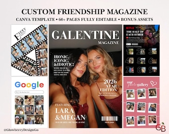 Revista de Galentine personalizada / Regalo para mejor amiga / Plantilla de Canva / Regalo para amiga / Regalo para hermana / Plantilla de revista imprimible / Regalo de Navidad