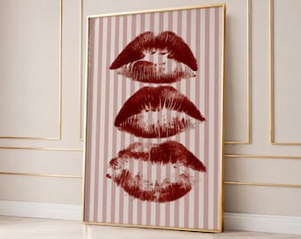 Aesthetic Poster Retro Design Wall Art Red Lipstick Poster Dorm Decor Girl Aesthetic Wall Print