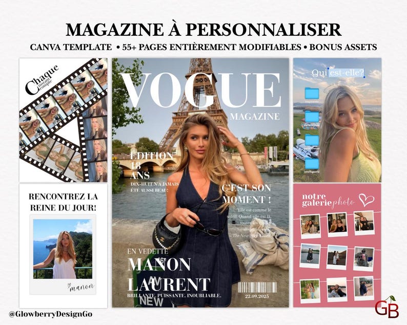 Revista de cumpleaños personalizada para tu mejor amiga / Plantilla de revista editable Vogue / Regalo para tu mejor amiga / Revista para personalizar imagen 1