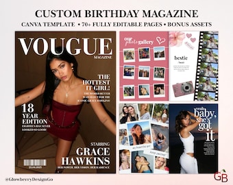 Revista de cumpleaños personalizada para mejor amiga / Plantilla de revista editable de Vogue / Regalo para mejor amiga / Regalo de Navidad para hermana / Plantilla de Canva