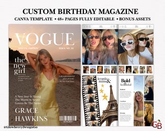 Revista de cumpleaños personalizada para mejor amiga / Plantilla de revista editable de Vogue / Regalo para hermana / Regalo para mejor amiga / Regalo de Navidad / Canva gratis