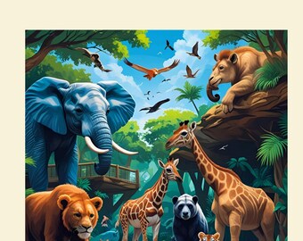 Puede incluir: Un libro para colorear para niños titulado "The Secret Zoo" con ilustraciones de varios animales, incluyendo un elefante, leones, jirafas, un panda y un tigre. La portada tiene el título en negro y el nombre del autor, Diana Dragan.