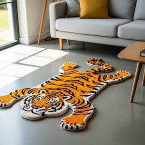 Hand-Tufted Tiger Shaped Rug – Playful Animal Carpet for Living Room, Kids Room & Home Décor