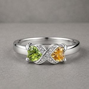 Peridot Citrine Infinity Ring, Sterling Silver Gemstone Ring, Green Yellow Birthstone Ring, Unique Statement Jewelry,Handmade Stackable Ring