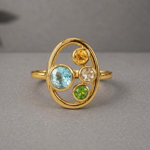 Colorful Gemstone Ring, Gold Statement Ring, Multicolor Cocktail Ring, Unique Boho Jewelry, Handmade Birthday Gift for Women, Statement Ring