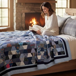 Twin Patchwork Quilt- Vintage Handstitched Throw - Colorful Handmade Bedding