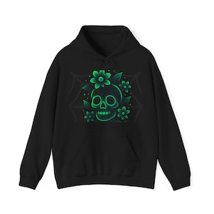 Gothic Skull Sweatshirt, Cozy Unisex Hoodie, Halloween Fashion, Unique Gift for Punk Lovers, Floral Gothic Apparel