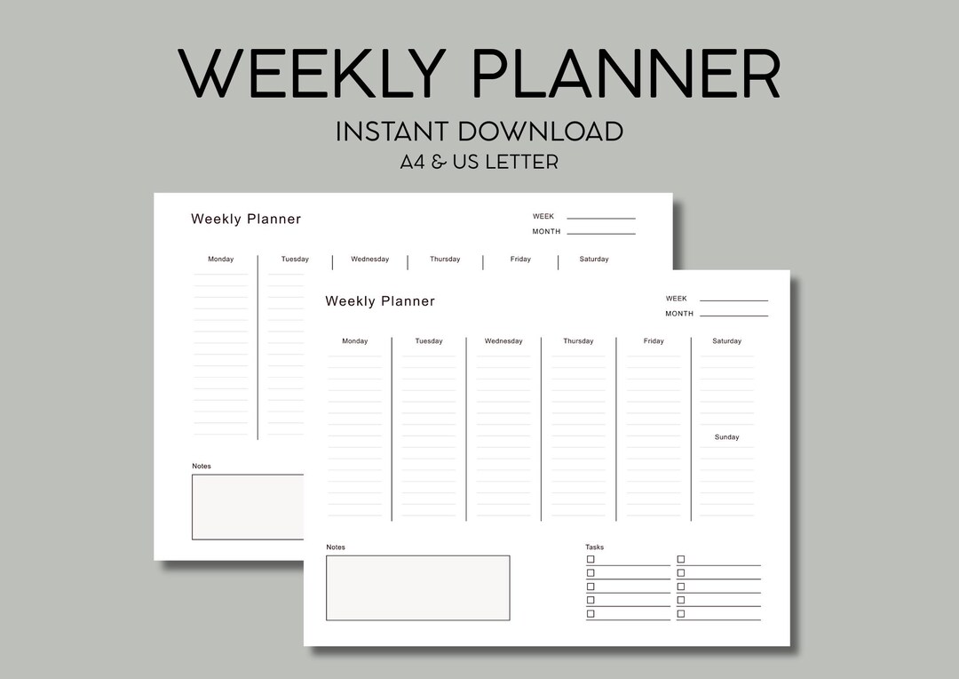 Weekly Planner • Minimalist Printable • A4 and US Letter • Weekly ...