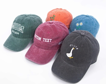 Custom Text & Logo Embroidered Cap, Vintage Baseball Cap, Personalized Embroidered Cap, Washed Cap, Business Party Gift, Christmas Gift