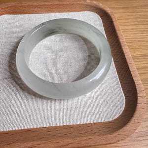 White Jade Bangle Bracelet: 55mm Natural Jadeite with Green Blooms
