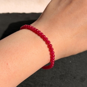 Natural Heated Ruby Bracelet 4mm Ruby Bead Bracelet, Genuine Ruby Gemstone Bracelet, Vibrant Ruby Red Stackable Bracelet, July Birthstone
