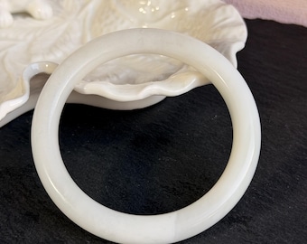 Natural White Nephrite Jade Bangle 56.4mm, Glossy Soft Jade Bracelet, Oily Luster Round Bangle, Minimalist White Jade Jewelry Gift