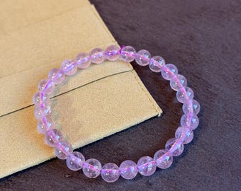 7mm Purple Azeztulite Bracelet | Rainbow Crystal Beaded Bracelet | Spiritual Healing Stone | Minimalist Jewelry | Gift For Her