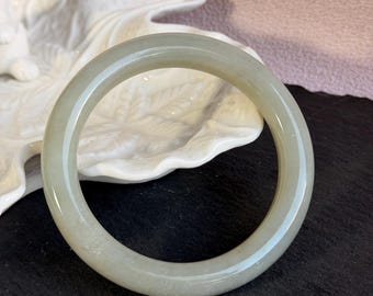 Natural Qing Shui Nephrite Jade Bangle 59mm, Pale Green Jade Bracelet, Glossy Oily Luster Round Bangle, Elegant Minimalist Jewelry