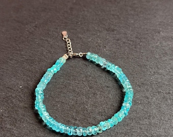 Natural Blue Apatite Bracelet, Ocean Blue Gemstone Bracelet, S925 Sterling Silver Adjustable Fine Jewelry