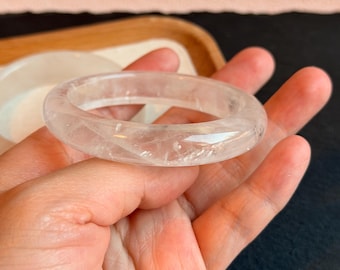 Natural White Phantom Quartz Bracelet Clear Transparent Ghost Crystal Bangle | Visible Inclusions Energy Healing Crystal Jewelry Gift