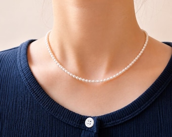 Delicate Baby Pearl Necklace, Genuine Freshwater Pearls, High Luster 3-4mm Pearl Choker, Adjustable Layering Necklace, Timeless Minimalist