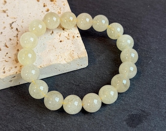 Natural Libyan Desert Glass Bracelet 11mm, Genuine Libyan Gold Tektite, High Energy Crystal Bracelet, Meteorite Impact Glass