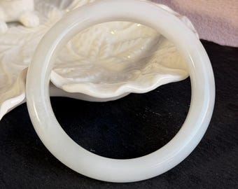 Natural White Nephrite Jade Bangle 60mm with Certificate, Milky White Soft Jade Bracelet, Glossy Oily Luster Round Bangle Jewelry Gift