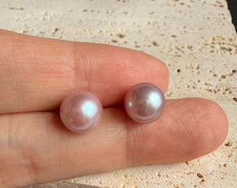AAA Round Lavender Freshwater Pearl Stud Earrings, 8.5mm High Luster Pearl Studs, 925 Sterling Silver Earrings, Classic Pearl Jewelry, Gift