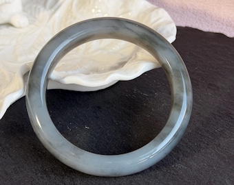 Certified Smoky Lavender Nephrite Jade Bangle 57.1mm, Natural Grey Purple Jade Bracelet, Glossy Oily Luster Round Bangle, Elegant Fine Jewel