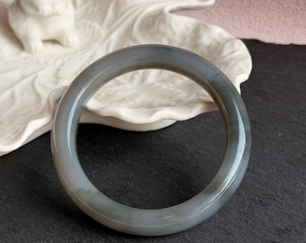 Smoky Lavender Nephrite Jade Bangle 55.5mm with Certificate, Rich Purple Grey Soft Jade Bracelet, Oily Luster Natural Stone Jewelry Gift