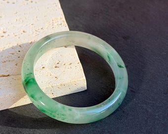 Natural African Jade Bangle 54.8mm | Untreated Green Jade Bracelet | Translucent Stone Bangle | Vivid Emerald Green minimalistic