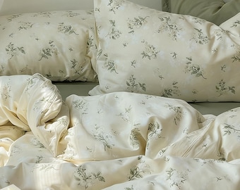 Fresh Florals Duvet Cover Set, French Flowers Cotton Bedding Set, Princess Aesthetics Bed Sheet, Victoria Vintage Cottagecore Bedding Set