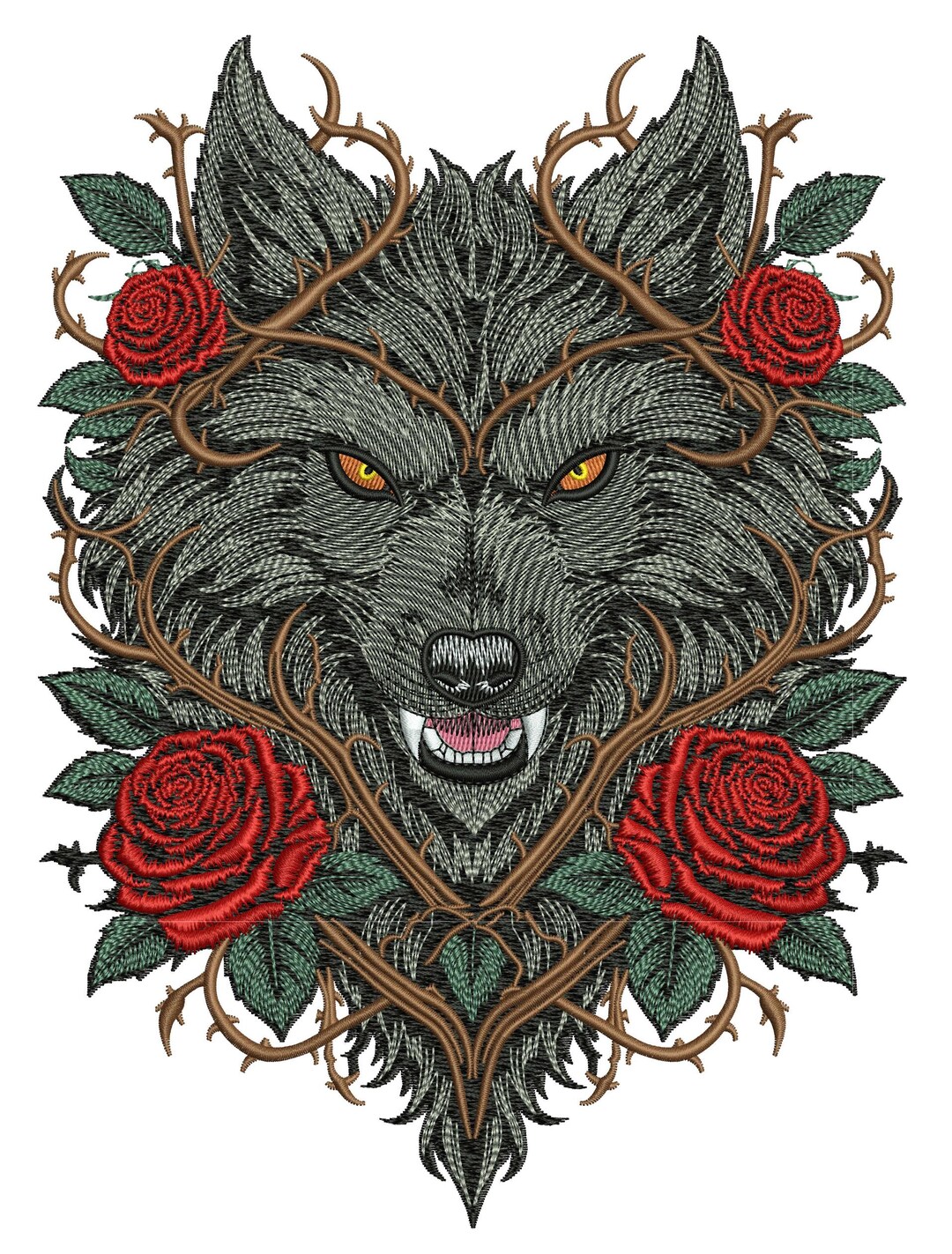 Wolves Dst Floral Wolf Embroidery Design, 5 Sizes Into (dst, Exp, Hus, Pes, Vp3 ...