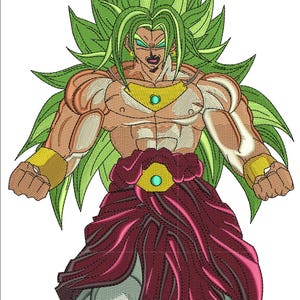 May include: Embroidered image of a muscular character with spiky green hair, wearing a red and white outfit with gold accents. The character has a determined expression and is a popular anime figure.