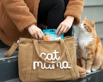Cat Mom Tote Bag - Cat Lover Birthday Gift - Animal Mother Day gift - Grandma Lady Pet Lover Memory - Casual Everyday Custom Shopper Caddy