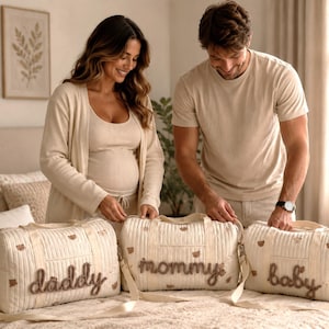 Set di 3 borse personalizzate per l'ospedale, borse abbinate mamma papà bebè, borsa per il travaglio e il parto, borsa da weekend per la maternità, borsa per il parto.