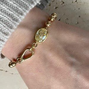 Ball Bead Chain Diamond Bracelet 3 Carat Yellow Lab Diamond 14K Gold Stacking Jewelry for Women