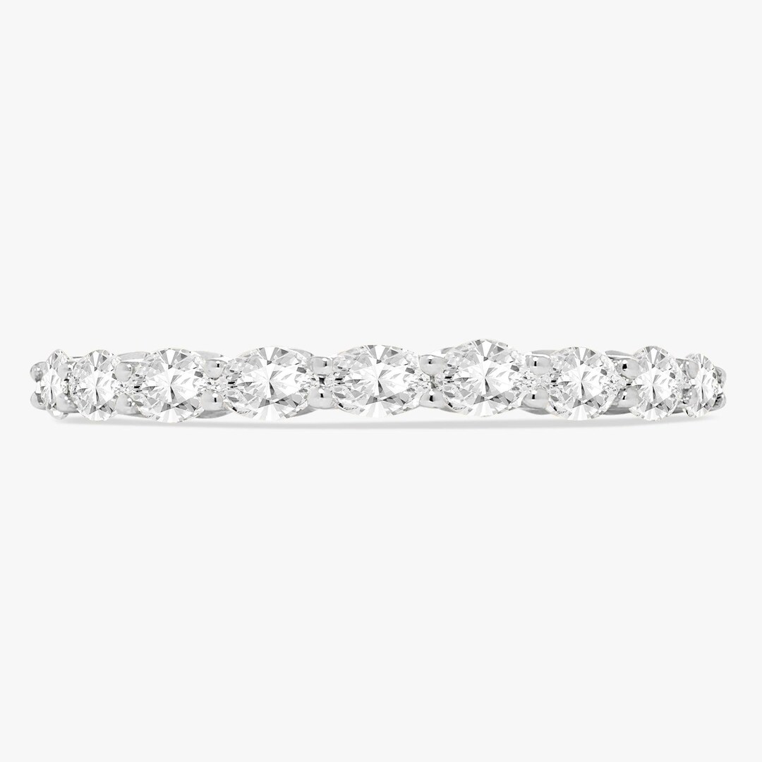 Oval Lab Diamond Wedding Band, 14k Gold Half Eternity Stacking Ring - Etsy