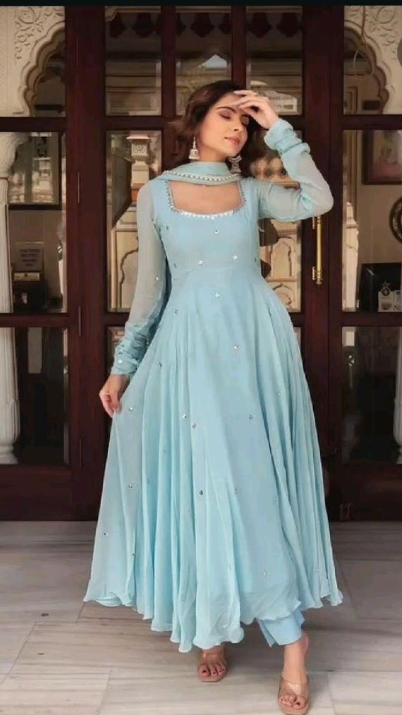 flared anarkali dress Banarasi Handwork Anarkali Suit Set main image 1