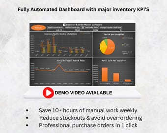 Automated Excel Inventory Tracker, Small Business Order Management Spreadsheet (XLSX)